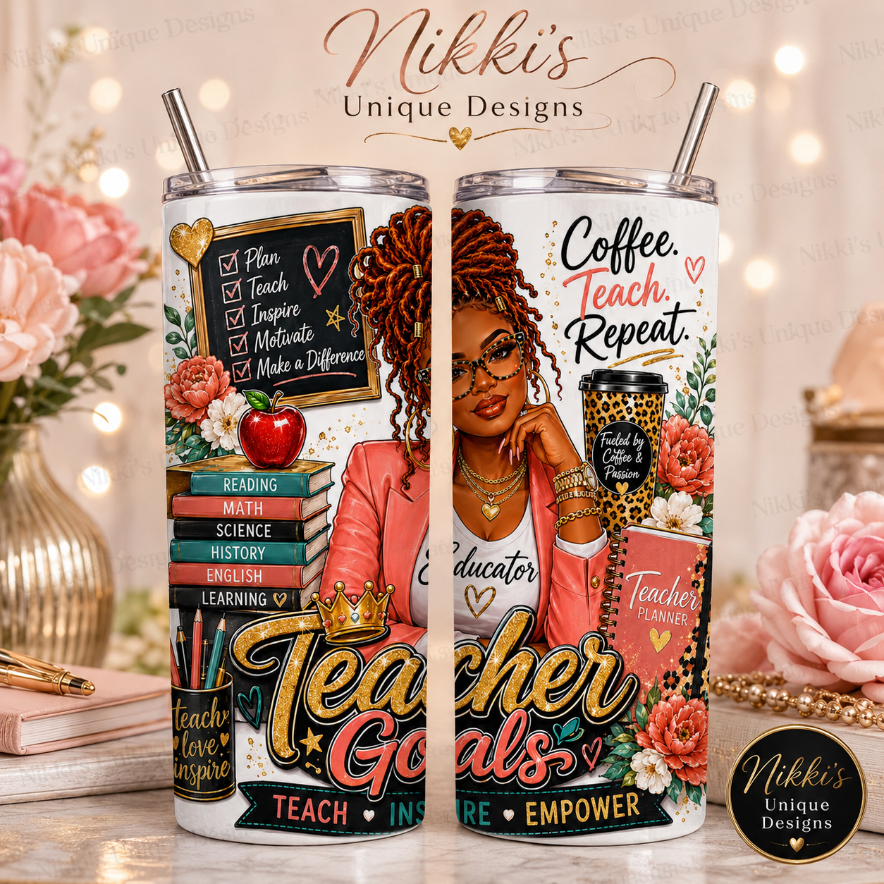 Teacher Goals 20 oz Skinny Tumbler – Motivational Teacher Gift
