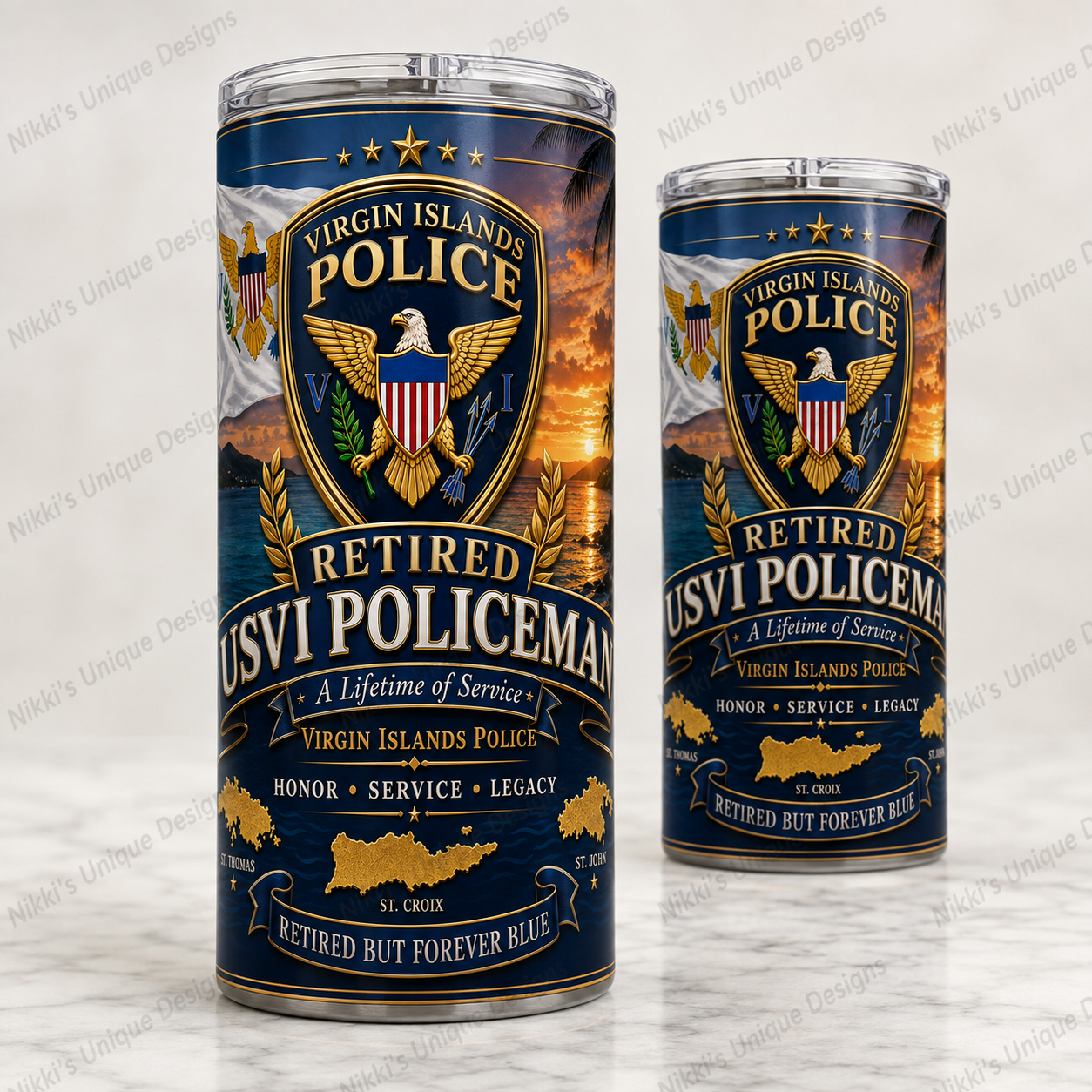 Retired USVI Policeman 20oz Skinny Tumbler – Honor • Service • Legacy
