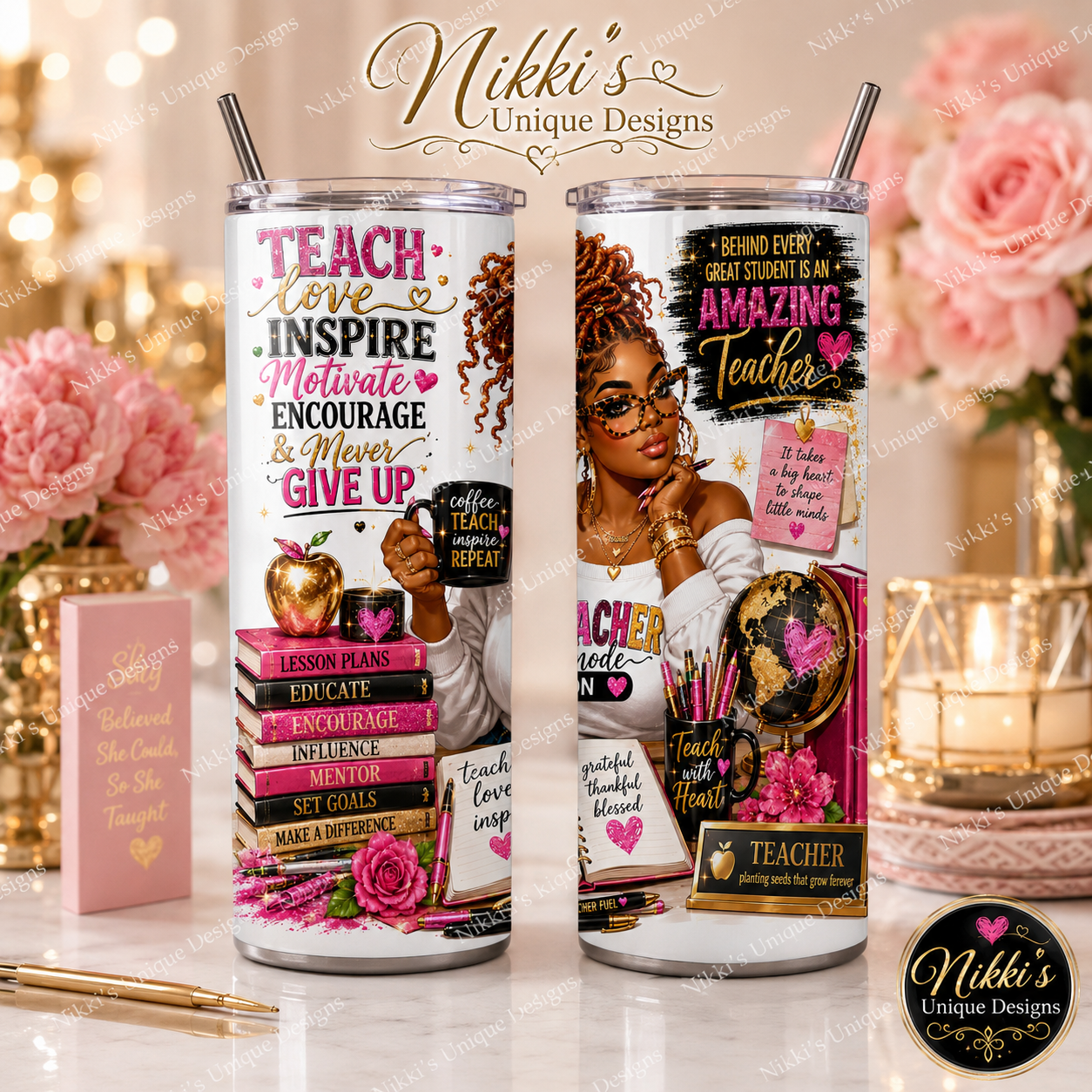 Teacher Life 20 oz Skinny Tumbler – Motivational Teacher Gift