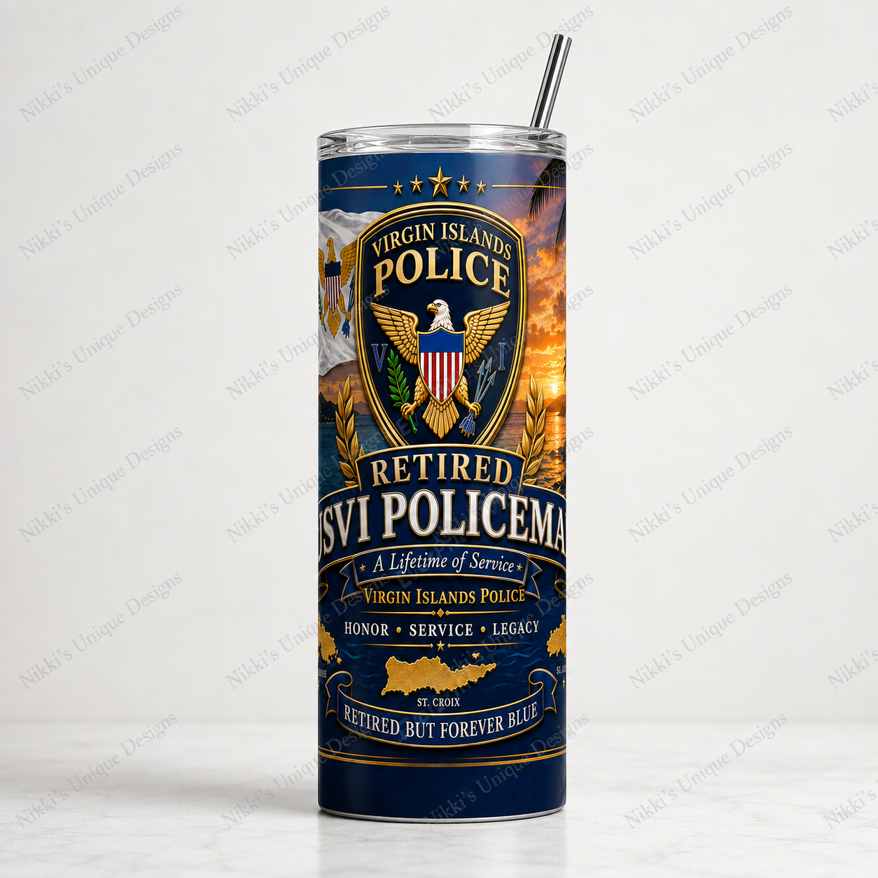 Retired USVI Policeman 20 oz Skinny Tumbler – Honor, Service & Legacy